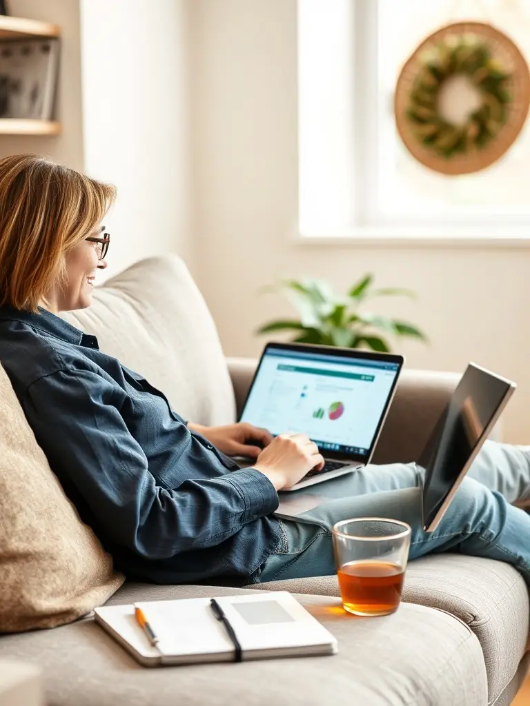 A person attending an online course on a laptop from home.